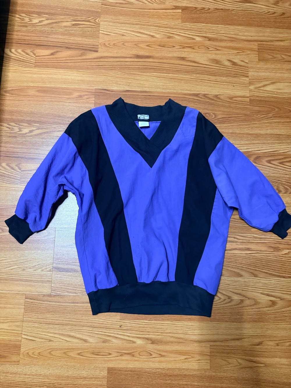 VintageV-Neck Colorblock Shirt-  Purple & Black